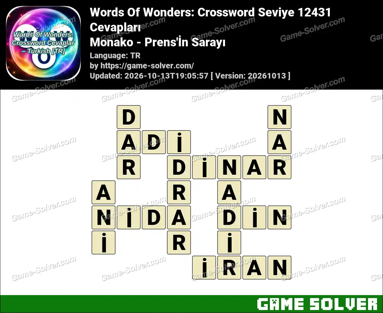 Words Of Wonders: Crossword Seviye 12431 Cevapları – Monako – Prens’İn Sarayı